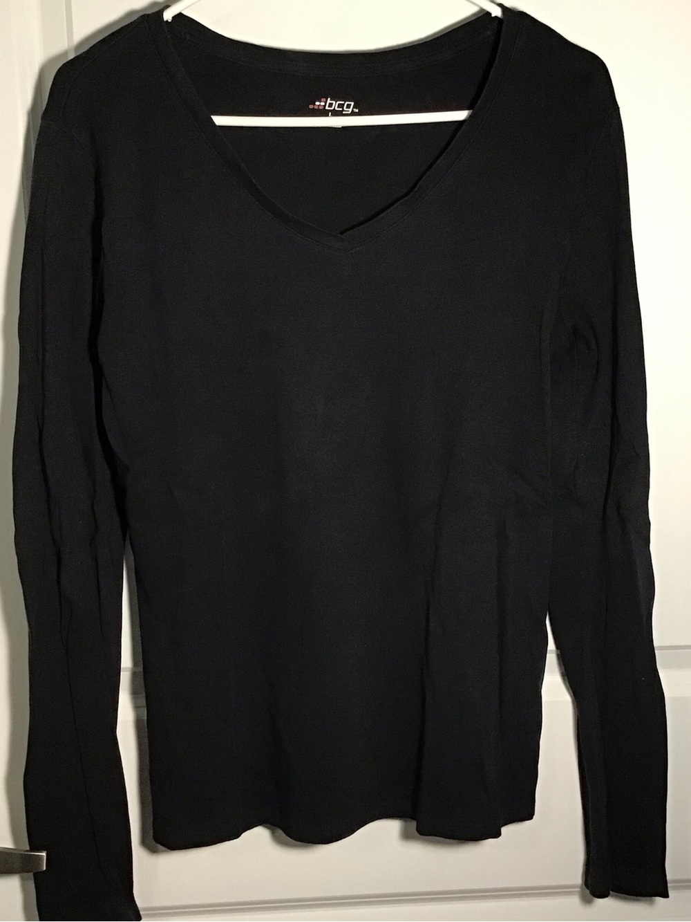 bcg Women's Black V-Neck Long Sleeve Tee L